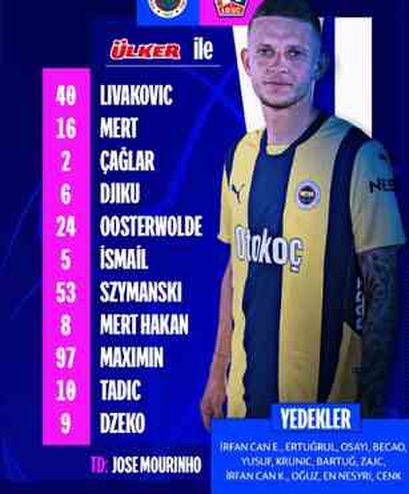 Fenerbahçe Lille maçı ilk 11'i! Fenerbahçe'nin Lille maçı 11'i belli oldu mu, ilk 11'de kimler var?