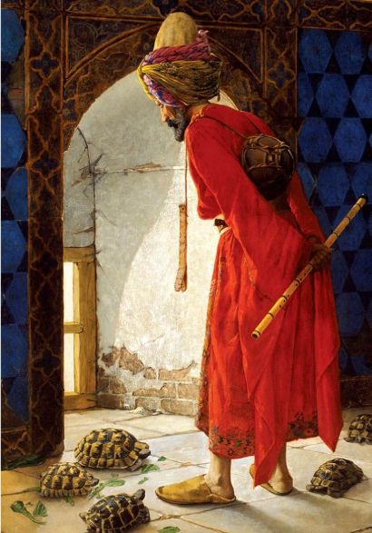 Osman Hamdi Bey'in bugün Pera Müzesinde sergilenen 'Kaplumbağa Terbiyecisi' adlı tablosunda hangisinden kaçar adet resmedilmiştir?