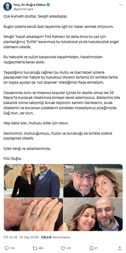 İmamoğlu ile tutuklanan Buğra Gökce cezaevinde evleniyor