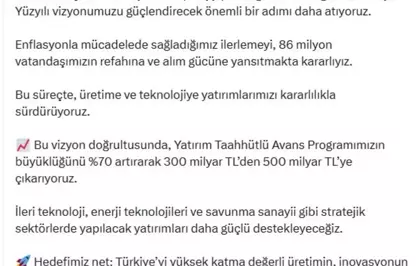 Sanayi ve Teknoloji Bakanı Kacır: Yatırım Taahhütlü Avans Programı 500 milyar TL'ye çıkarılıyor