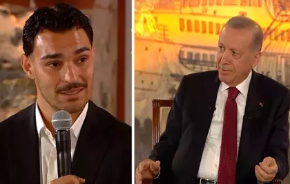 Cumhurbaşkanı Erdoğan ile milli futbolcu Kaan Ayhan arasında gülümseten diyalog