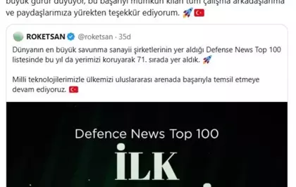 ROKETSAN, Defense News Top 100 Listesi'nde 71. Sırayı Korumayı Başardı