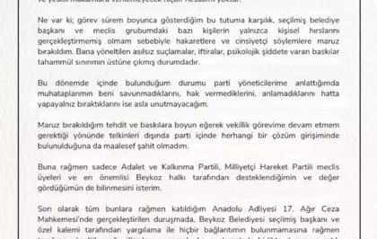 CHP'den İstifa Eden Beykoz Belediye Başkan Vekili Açıklamalarda Bulundu