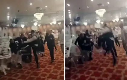 Düğün salonunda tekme tokat birbirlerine girdiler