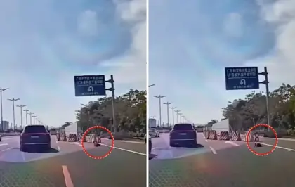 Yüreklerin ağızlara geldiği an! Küçük çocuk emekleyerek otobana çıktı