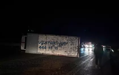 Bursa'da devrilen kamyonun şoförü yaralandı