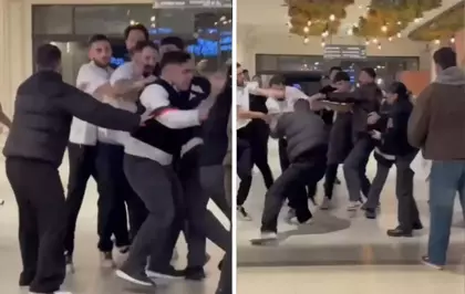 Nedeni bilinmiyor! AVM'nin ortasında birbirlerine girdiler