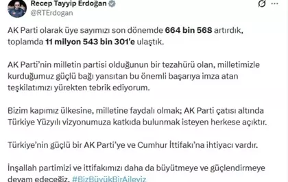 Cumhurbaşkanı Erdoğan, AK Parti Üye Sayısının 11 Milyonu Aştığını Duyurdu