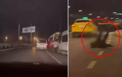 Esrarengiz anlar! Park halindeki minibüslere çarpıp yere yığıldı