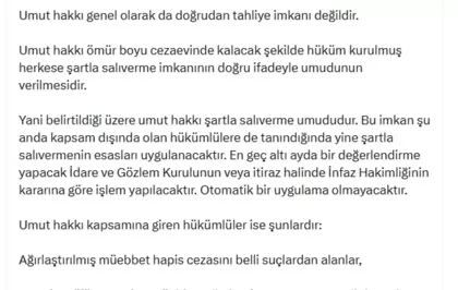 Cumhurbaşkanı Başdanışmanı Uçum: 'Umut hakkı, kişiye özgü veya Öcalan'a yönelik bir tahliye imkanı değildir'