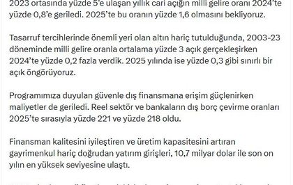 Bakan Şimşek: Cari dengede sürdürülebilir seviyeler korunuyor