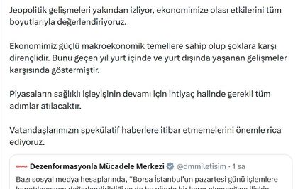 DMM'den 'Borsa İstanbul'un pazartesi günü işlemlere kapatılacağı' iddialarına yalanlama