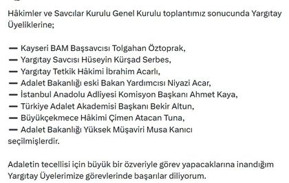 Bakan Gürlek, Yargıtay üyeliğine seçilen 8 ismi açıkladı