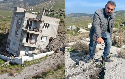 Dağ mahalleyi yutuyor! 14 ev yıkıldı, yolun güzergahı değişti
