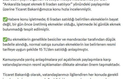 Bakanlıktan 'Bayat ekmek 6 liradan satılıyor' iddiasına açıklama