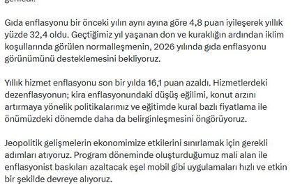 Bakan Şimşek: Enflasyonist baskıları azaltacak uygulamaları devreye alıyoruz