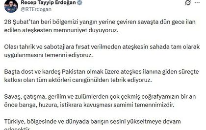 Cumhurbaşkanı Erdoğan: Ateşkesten memnuniyet duyuyoruz
