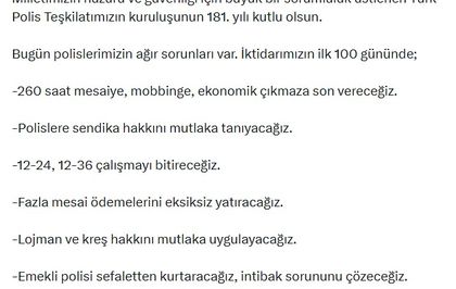 Özgür Özel, Türk Polis Teşkilatı'nın 181'inci kuruluş yıl dönümünü kutladı