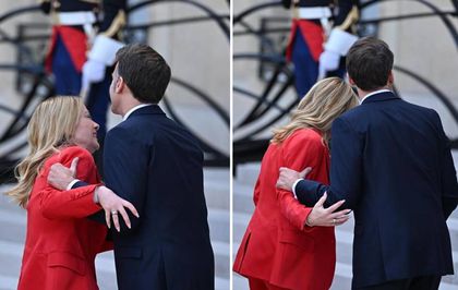 Fransa'da First Lady’yi çileden çıkaracak samimiyet, Macron Meloni'yi öperek karşıladı