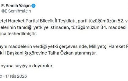 MHP'li Yalçın: Bilecik İl Teşkilatı feshedildi
