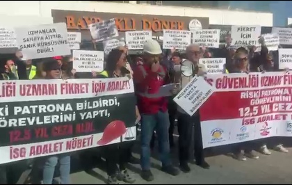 İzmir'de TÜM İSG-SEN vinç kazasında İSG uzmanının 12 yıl 6 ay hapsini protesto etti
