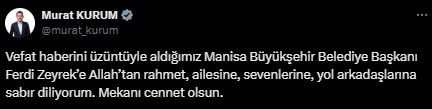 Ferdi Zeyrek'in hayatını kaybetmesinin ardından siyasilerden art arda taziye mesajları