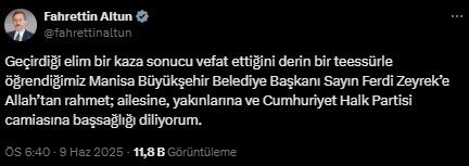 Ferdi Zeyrek'in hayatını kaybetmesinin ardından siyasilerden art arda taziye mesajları