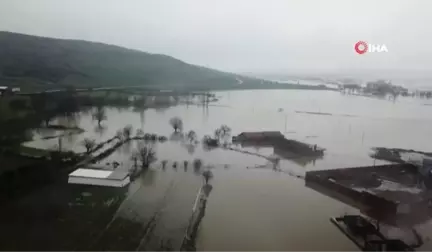 Gönen'de Sular Altında Kalan Çeltik Tarlaları Havadan Görüntülendi