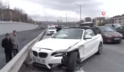 Tem Otoyolunda Lüks Araç, Kararsız Sürücüye Çarptı: 2 Yaralı