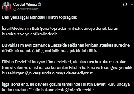 İsrail'in Batı Şeria kararına Türkiye'den peş peşe tepkiler