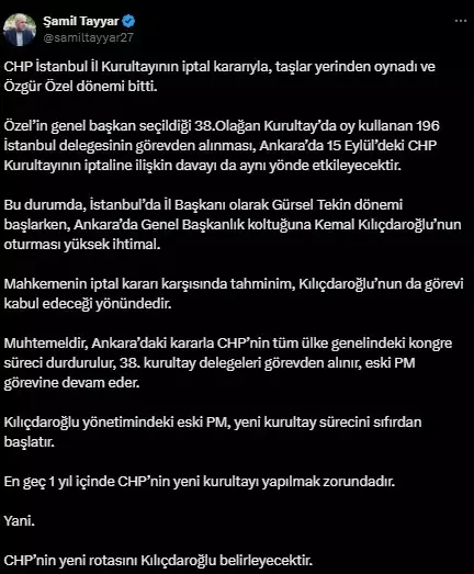 AK Partili Şamil Tayyar: Özel dönemi bitti, koltuğa Kılıçdaroğlu'nun oturması yüksek ihtimal