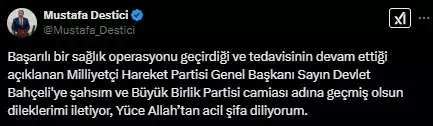 MHP Genel Başkanı Devlet Bahçeli'nin Başarılı Kalp Operasyonu Sonrası Geçmiş Olsun Mesajları Yağdı