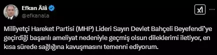 MHP Genel Başkanı Devlet Bahçeli'nin Başarılı Kalp Operasyonu Sonrası Geçmiş Olsun Mesajları Yağdı