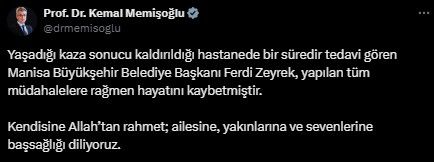 Ferdi Zeyrek'in hayatını kaybetmesinin ardından siyasilerden art arda taziye mesajları