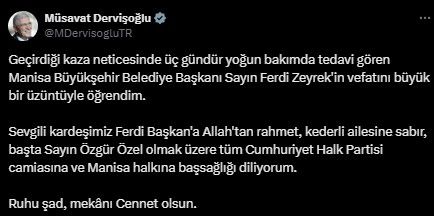 Ferdi Zeyrek'in hayatını kaybetmesinin ardından siyasilerden art arda taziye mesajları
