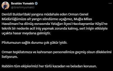 Orman yangınına müdahale eden uçak, zorunlu inişte kaza- kırıma uğradı
