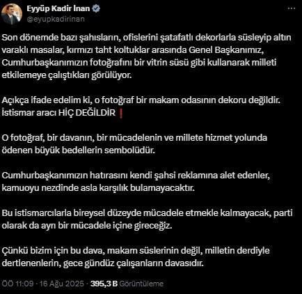 AK Parti Genel Sekreteri İnan'dan makam odası tepkisi
