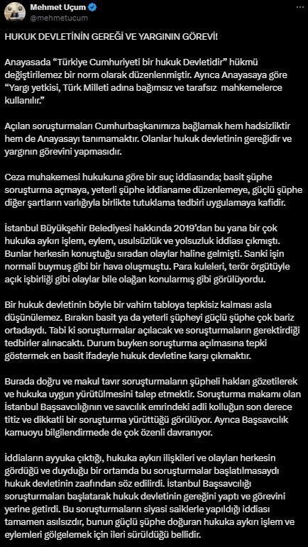 Cumhurbaşkanı Başdanışmanı Uçum: Devlet kaos siyasetine asla geçit vermez
