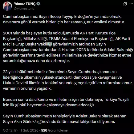Yılmaz Tunç'un yerine İstanbul Cumhuriyet Başsavcısı Akın Gürlek Adalet Bakanı olarak atandı