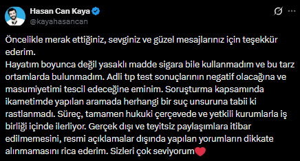 Serbest bırakılan Hasan Can Kaya'dan ilk açıklama