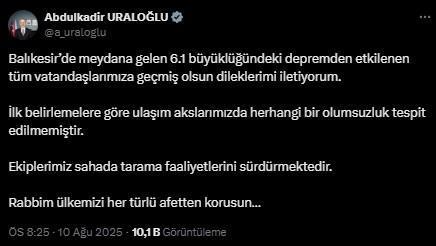Balıkesir'de 6.1 büyüklüğünde deprem! İstanbul dahil birçok ilde hissedildi Balıkesir'de 6.1 büyüklüğünde deprem! İstanbul dahil birçok ilde hissedildi