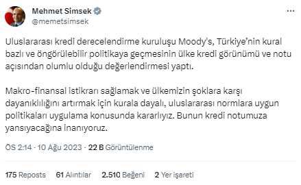 Bakan Şimşek'ten Moody's'in Türkiye değerlendirmesine ilk tepki: Uluslararası normlara uygun politikalara uygulamaya kararlıyız