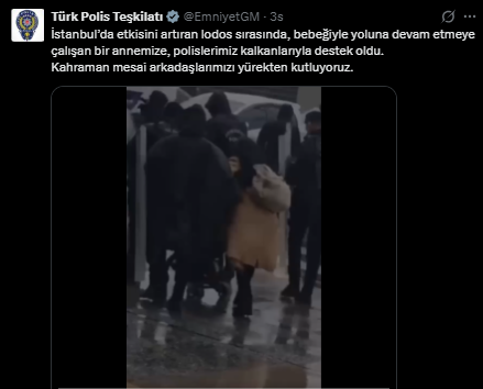 İstanbul'da polis kalkanı anne ve bebeğini fırtınadan korudu