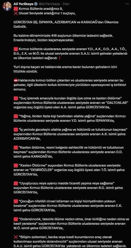 Daltonlar suç örgütü üyesi Ahmet Aydın Gürcistan'da yakalanarak Türkiye'ye iade edildi