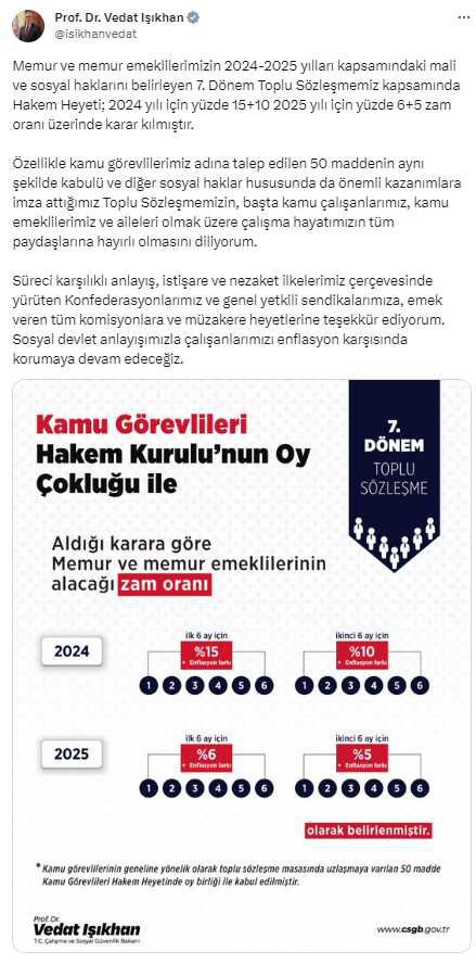 Bakan Işıkhan'dan memur zammına ilk yorum: Çalışanlarımızı enflasyon karşısında korumaya devam edeceğiz
