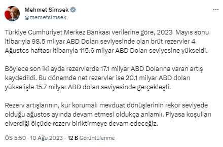 Bakan Şimşek'ten Merkez Bankası'nın rezervlerindeki büyük artışa ilk yorum: Biriktirmeye devam edeceğiz