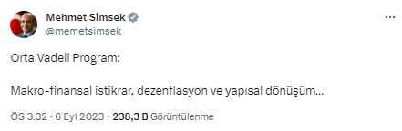 Bakan Şimşek Orta Vadeli Programı bir cümleyle özetledi