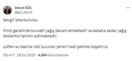 Son Dakika: İstanbul'da başlayan kuvvetli yağış sonrası Vali Gül'den uyarı: Su basma riski bulunan yerleri ivedi şekilde boşaltınız