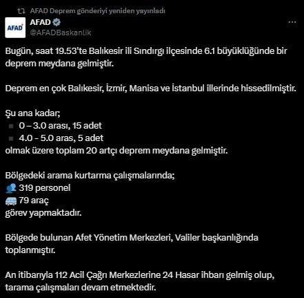 Balıkesir'de 6.1 büyüklüğünde deprem! İstanbul dahil birçok ilde hissedildi