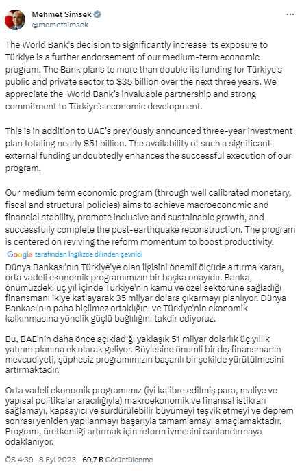 Bakan Şimşek'ten Dünya Bankası'nın Türkiye hamlesine ilk yorum: Bu karar OVP'nin onayıdır